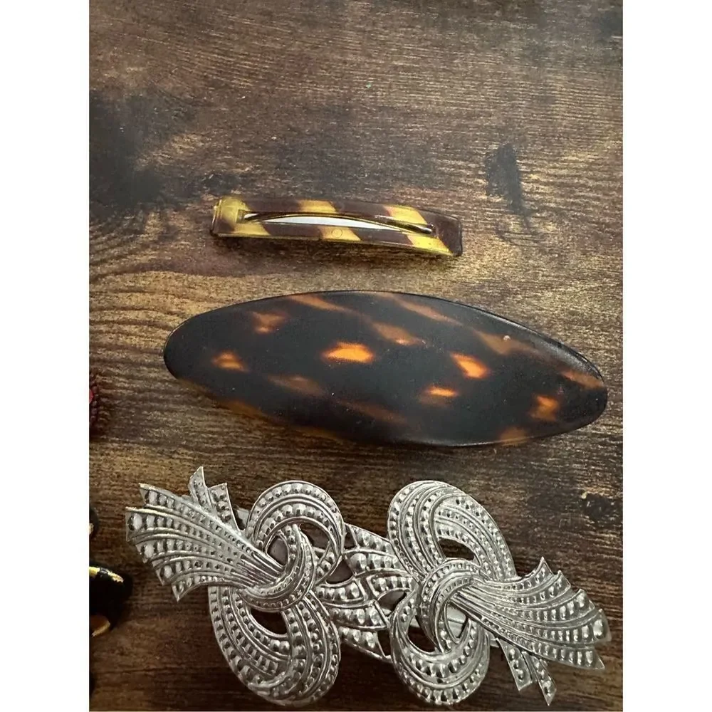 Vintage Hair Clip and Barrettes Lot 7 Silvertone Black Sequins Faux Pearl Retro